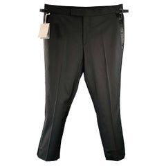 TOM FORD Talla 36 Negro Lana Frente Plano Esmoquin Zip Fly Pantalones de vestir