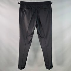 TOM FORD Size 36 Navy Black Wool Flat Front Side Tabs Zip Fly Dress Pants