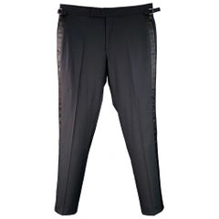TOM FORD Size 36 Navy Black Wool Flat Front Side Tabs Zip Fly Dress Pants
