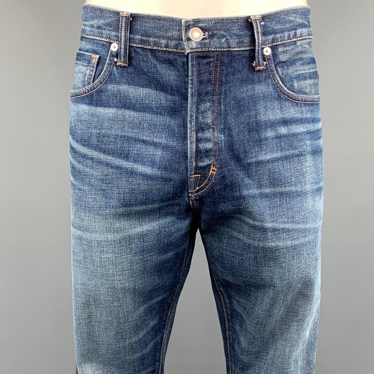 TOM FORD Size 36 x 35 Indigo Solid Cotton Button Fly Jeans at 1stDibs ...