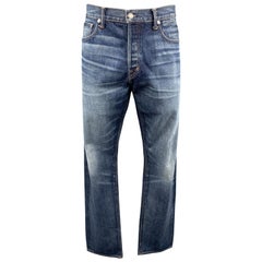 TOM FORD Size 36 x 35 Indigo Solid Cotton Button Fly Jeans