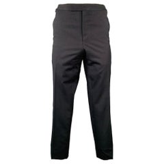 TOM FORD Size 38 Black Navy Checkered Wool Blend Flat Front Dress Pants