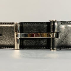 TOM FORD Size 38 Black Silver Monogram Leather T Belt
