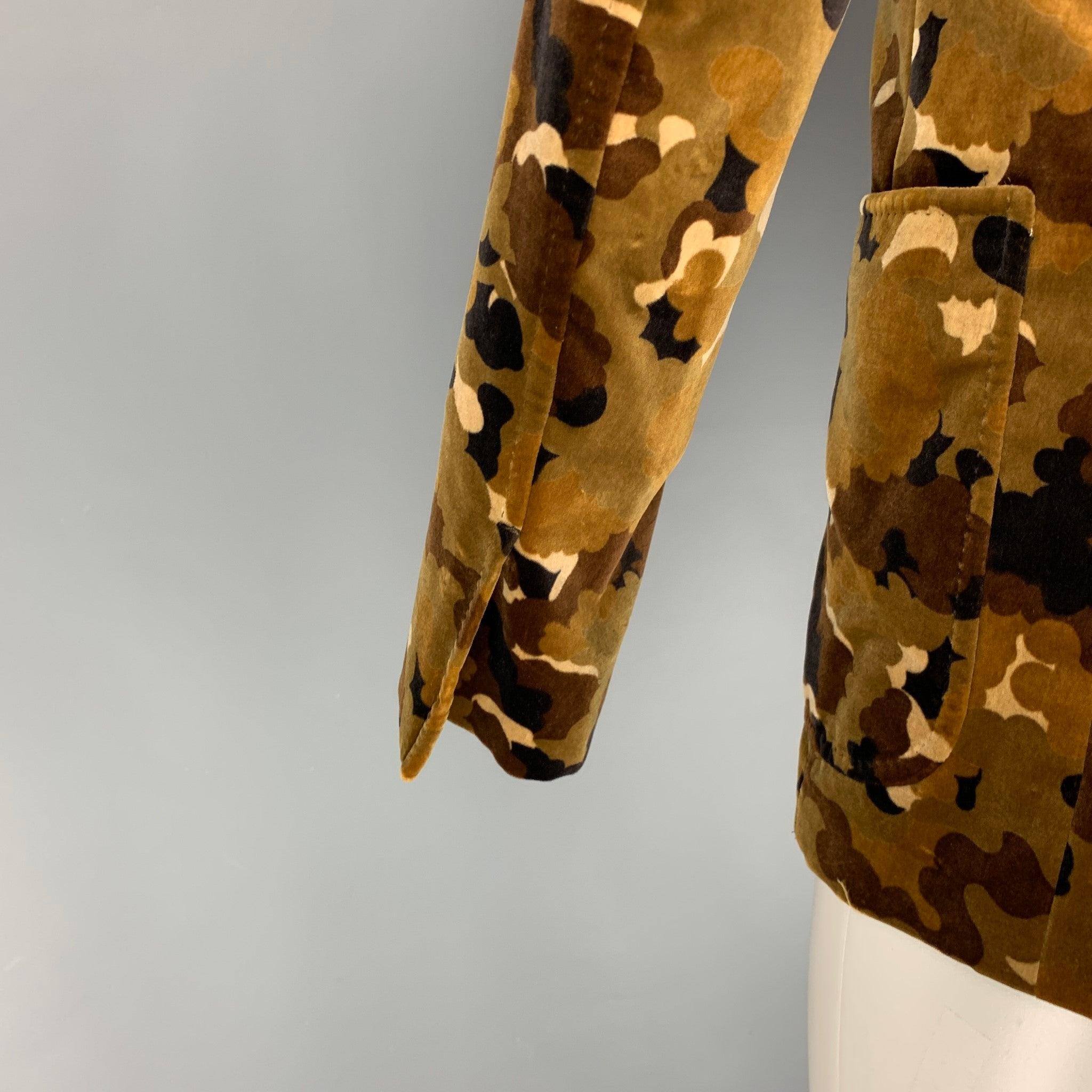 Men's TOM FORD Size 38 Regular Brown Tan Camouflage Cotton Velvet Sport Coat For Sale
