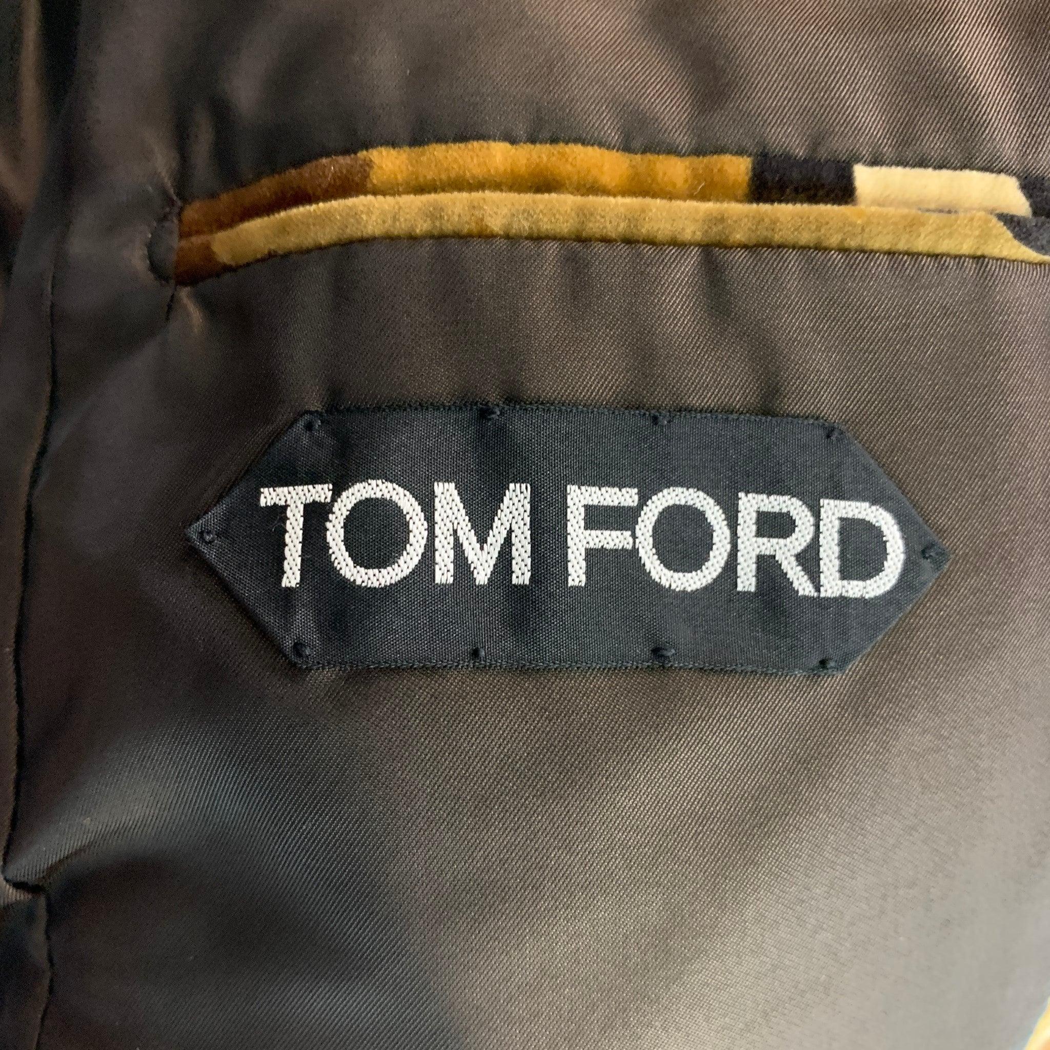 TOM FORD Size 38 Regular Brown Tan Camouflage Cotton Velvet Sport Coat For Sale 3