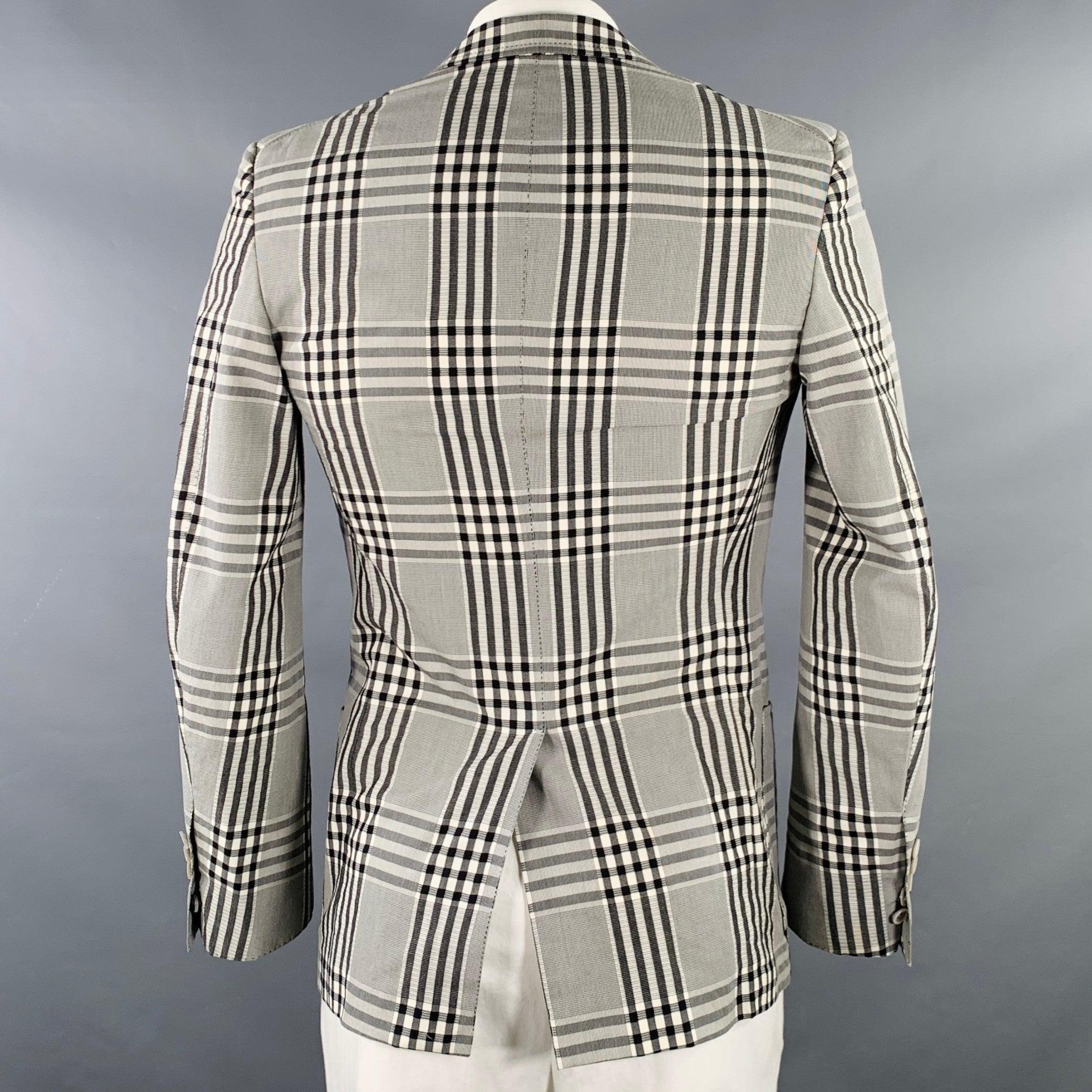 Men's TOM FORD Size 40 Grey Black Plaid Cotton Peak Lapel Sport Coat For Sale