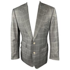 TOM FORD Size 40 Grey Plaid Wool Peak Lapel Sport Coat