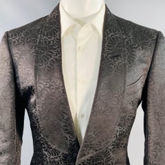 TOM FORD Size 40 Regular Black Jacquard Silk Cotton Linen Shawl Collar Tuxedo