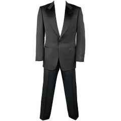 Used TOM FORD Size 40 Regular Black Wool / Mohair Peak Lapel Tuxedo Suit