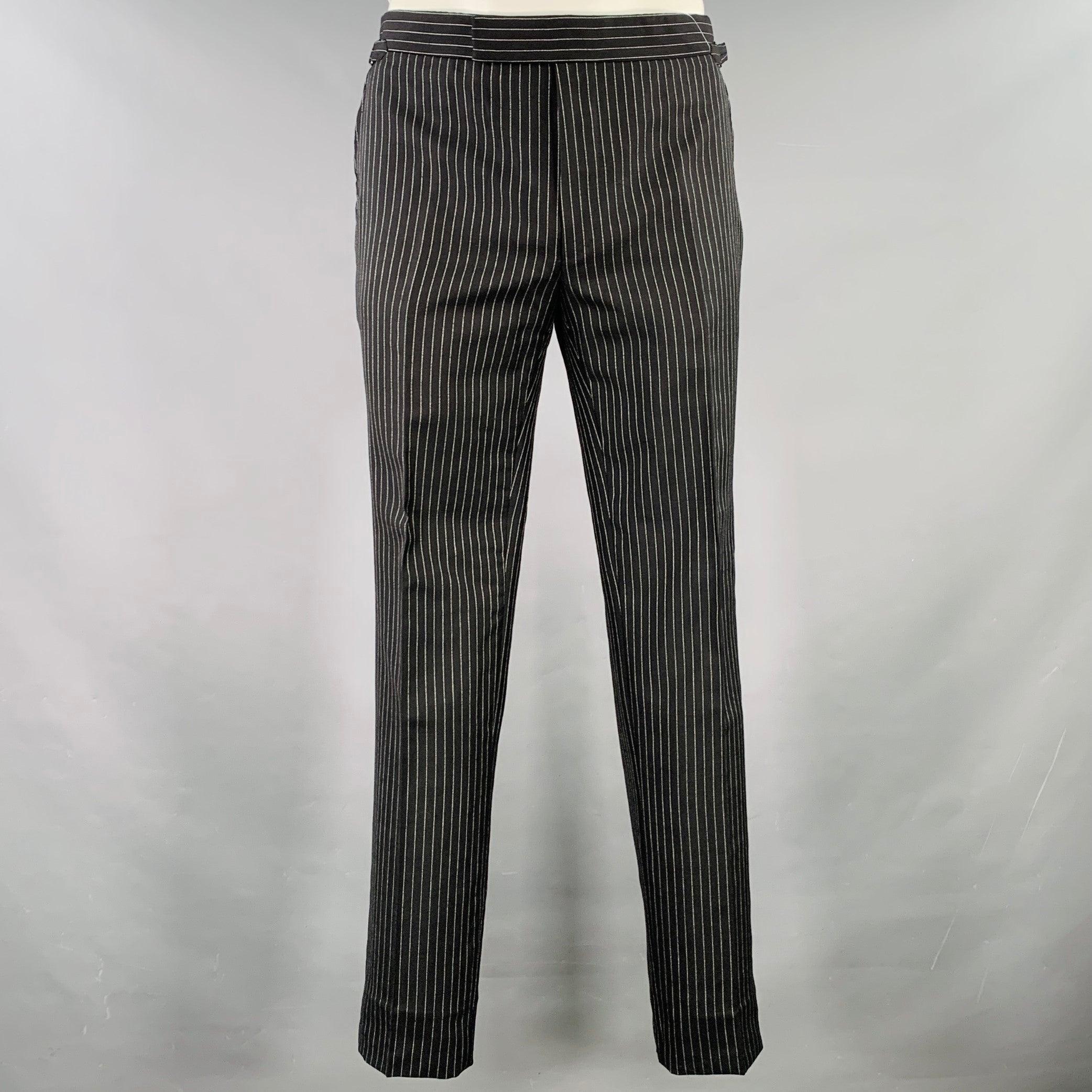 Men's TOM FORD Size 42 Black White Pinstripe Virgin Wool Mohair Suit
