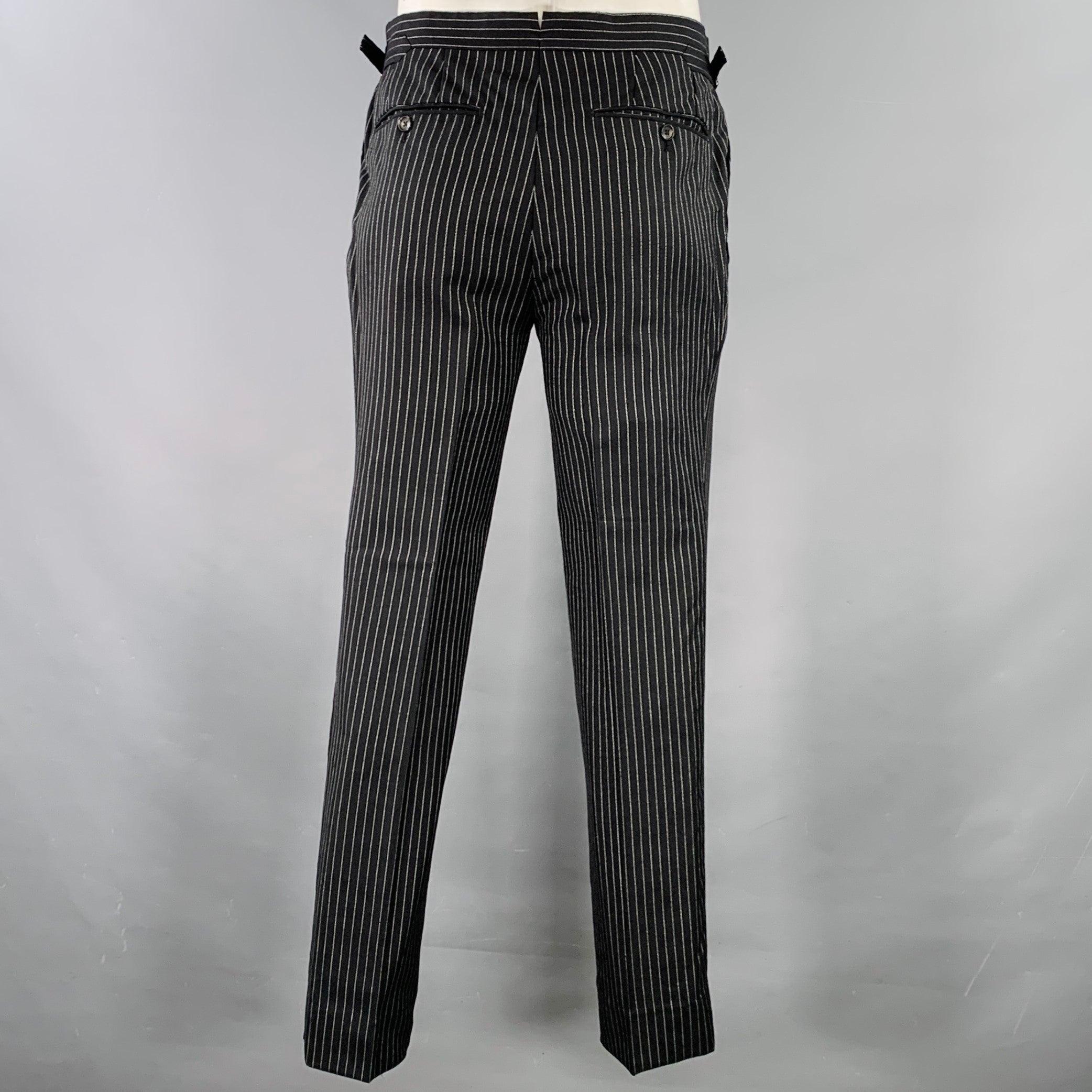 TOM FORD Size 42 Black White Pinstripe Virgin Wool Mohair Suit 1