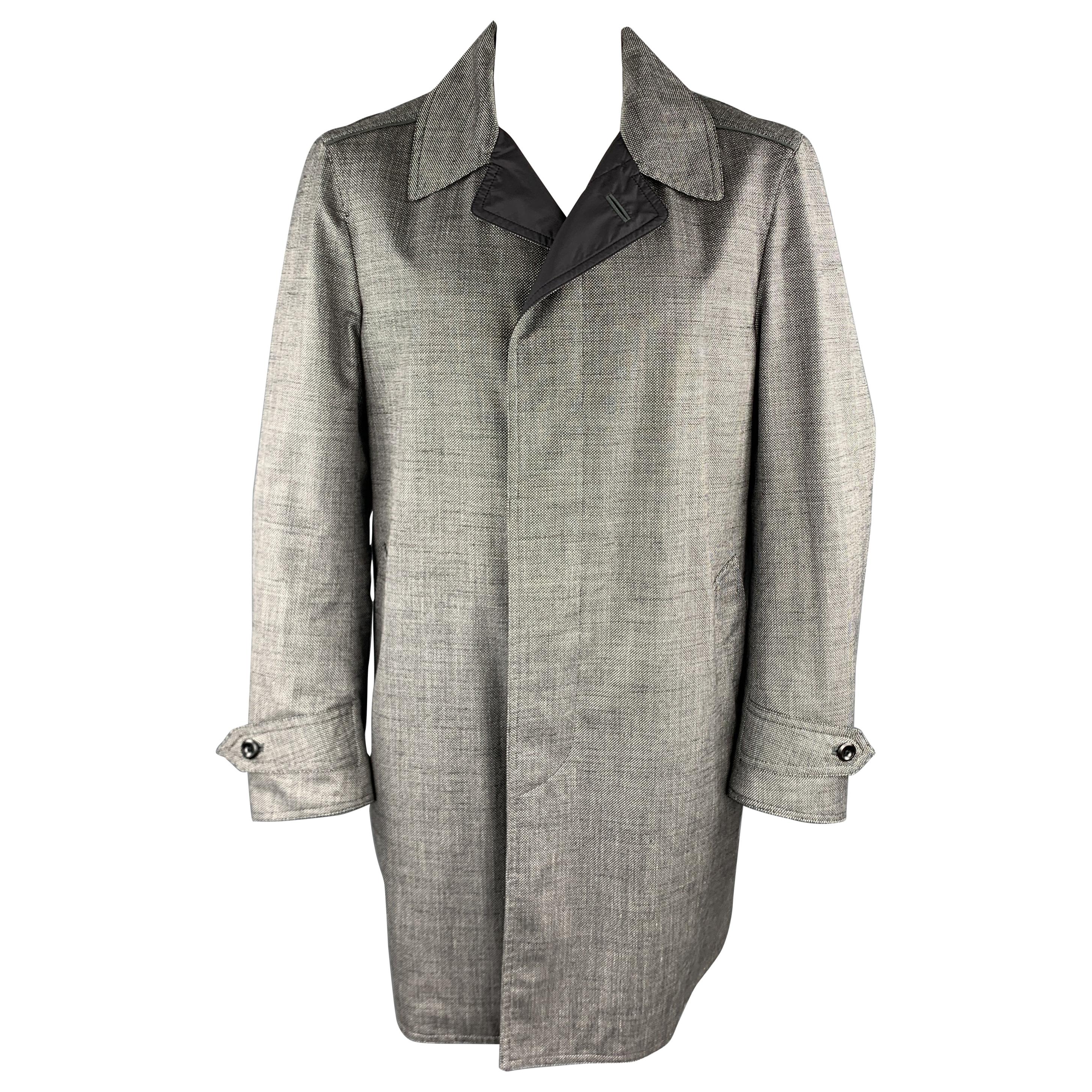 TOM FORD Size 44 Grey Heather Wool Blend Woven Waterproof Reversible Trench Coat