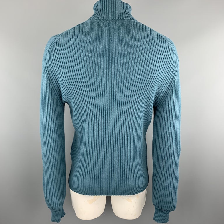 TOM FORD Size 44 Teal Ribbed Knit Cashmere Turtleneck Sweater at 1stDibs