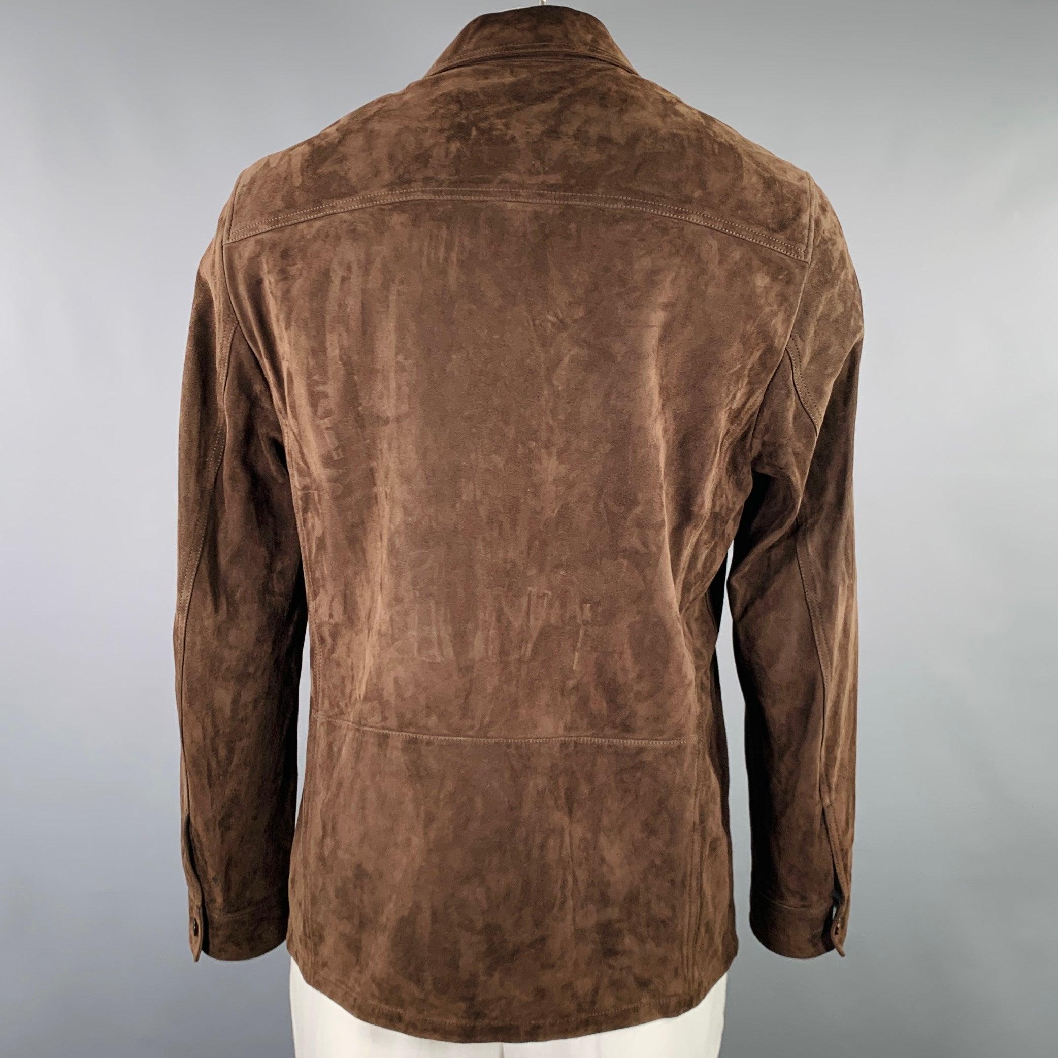 TOM FORD Size 46 Brown Lambskin Suede Shirt Jacket In Good Condition For Sale In San Francisco, CA