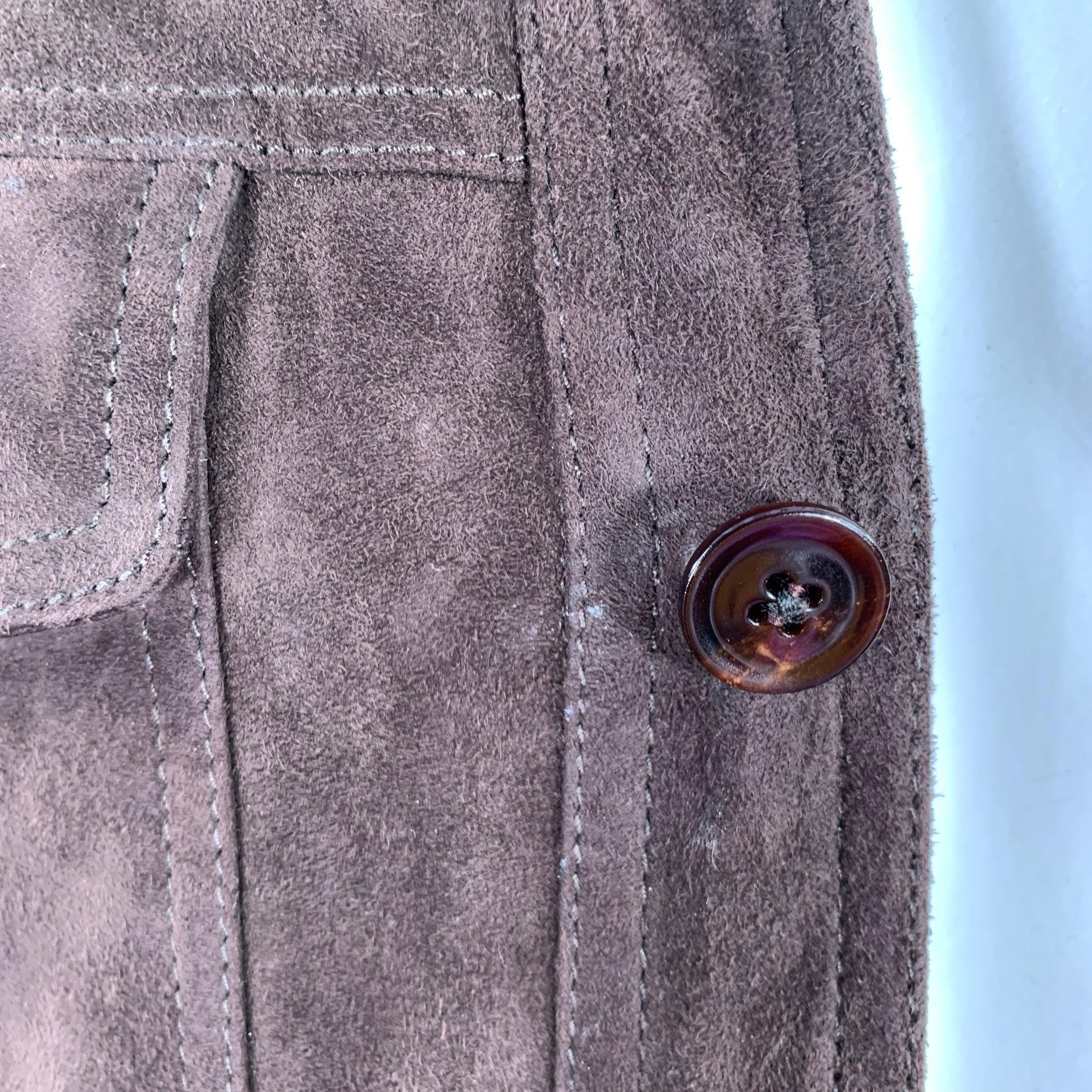 TOM FORD Size 46 Brown Lambskin Suede Shirt Jacket For Sale 1