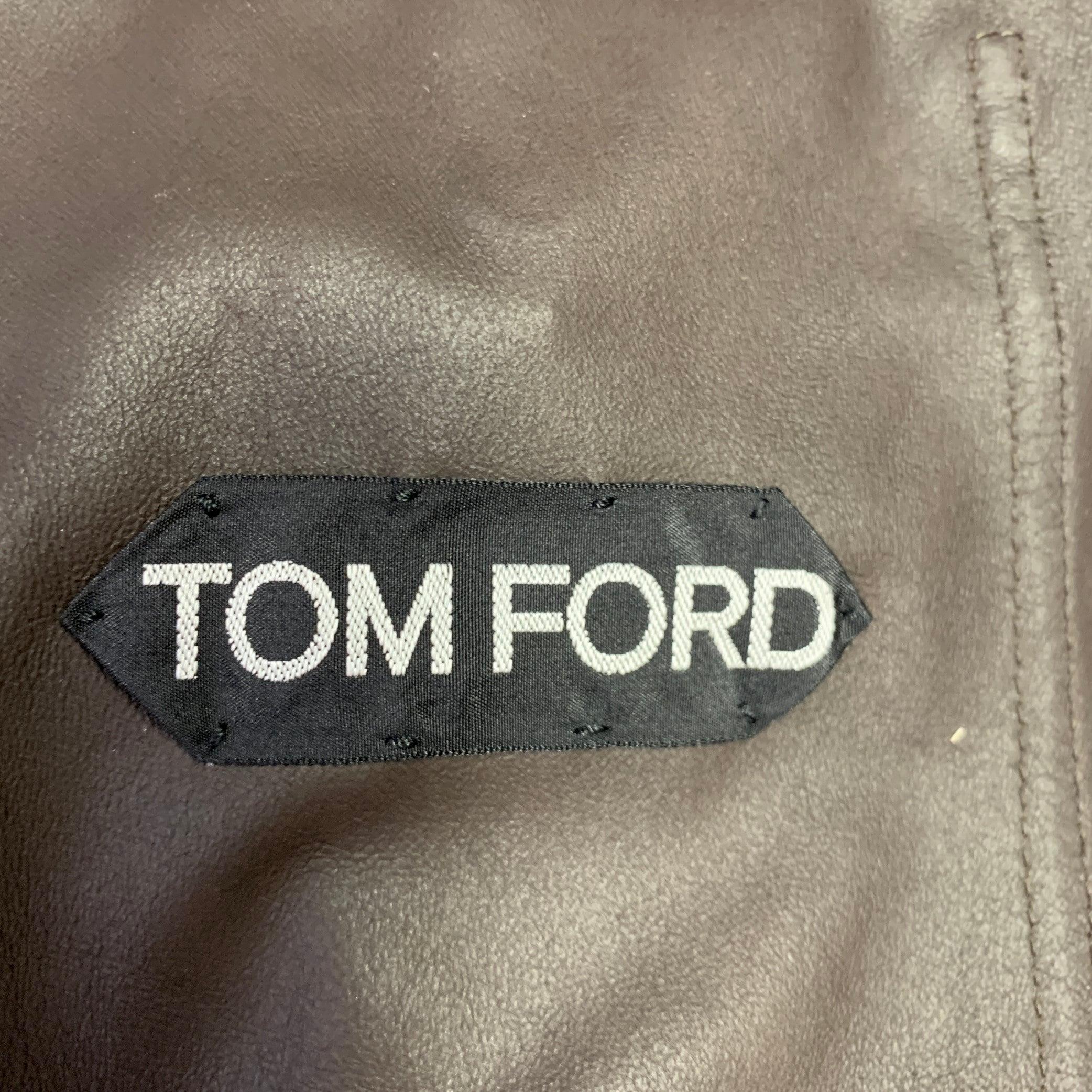 TOM FORD Size 46 Brown Lambskin Suede Shirt Jacket For Sale 4