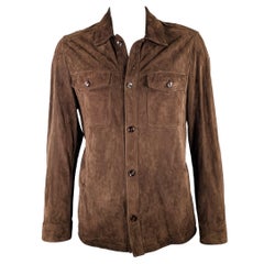 TOM FORD Talla 46 Chaqueta camisera de ante y piel de cordero marrón