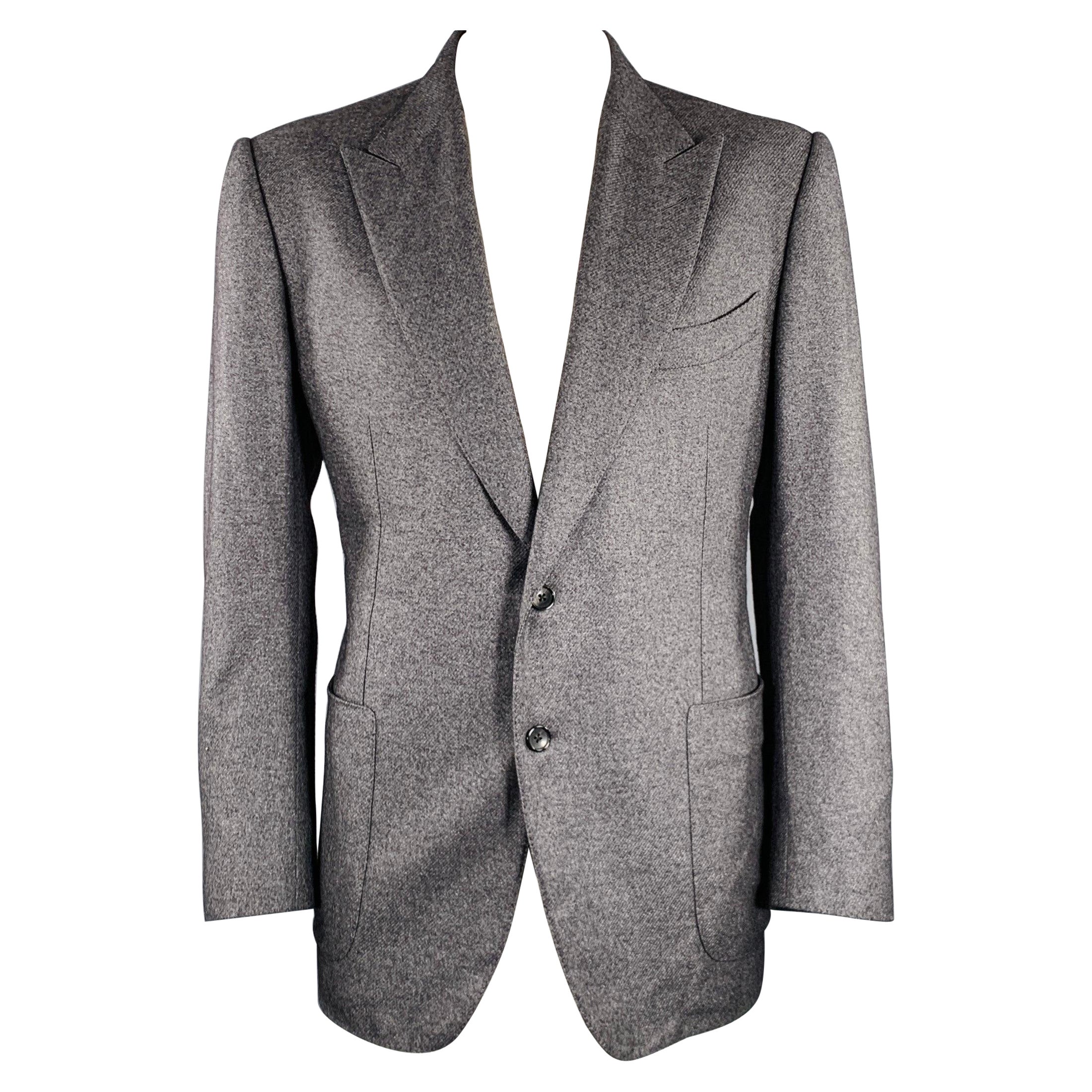 TOM FORD Taille 48 Manteau de sport à revers en soie grise et cachemire