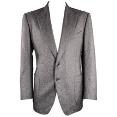TOM FORD Size 48 Grey Silk Cashmere Peak Lapel Sport Coat