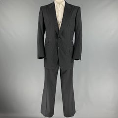 TOM FORD Size 48 Long Black Grey Pinstripe Wool Peak Lapel Suit