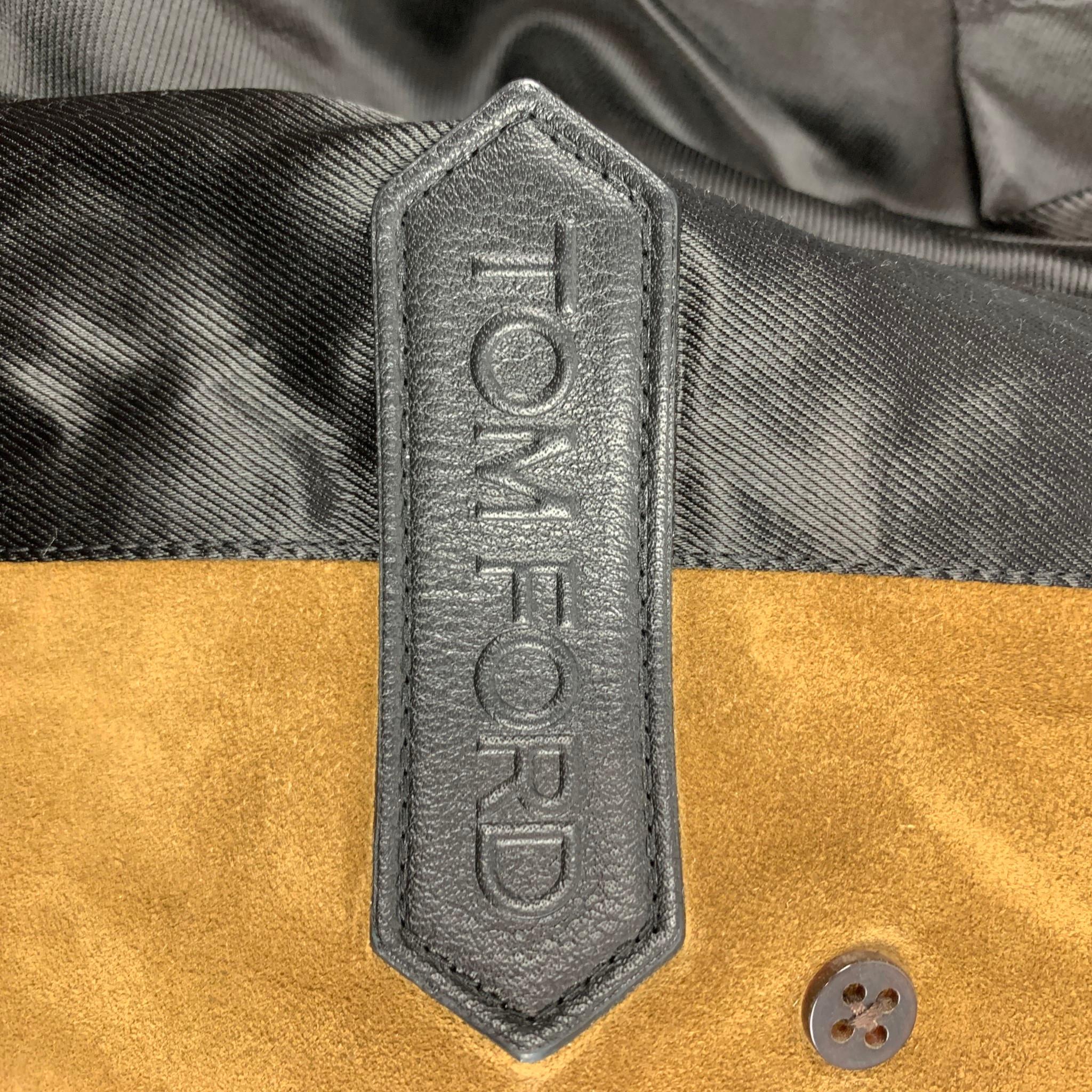 TOM FORD Size 48 Tan Textured Leather Double Breasted Coat In Good Condition In San Francisco, CA