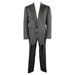 TOM FORD Size 50 Charcoal Wool Herringbone Notch Lapel Suit