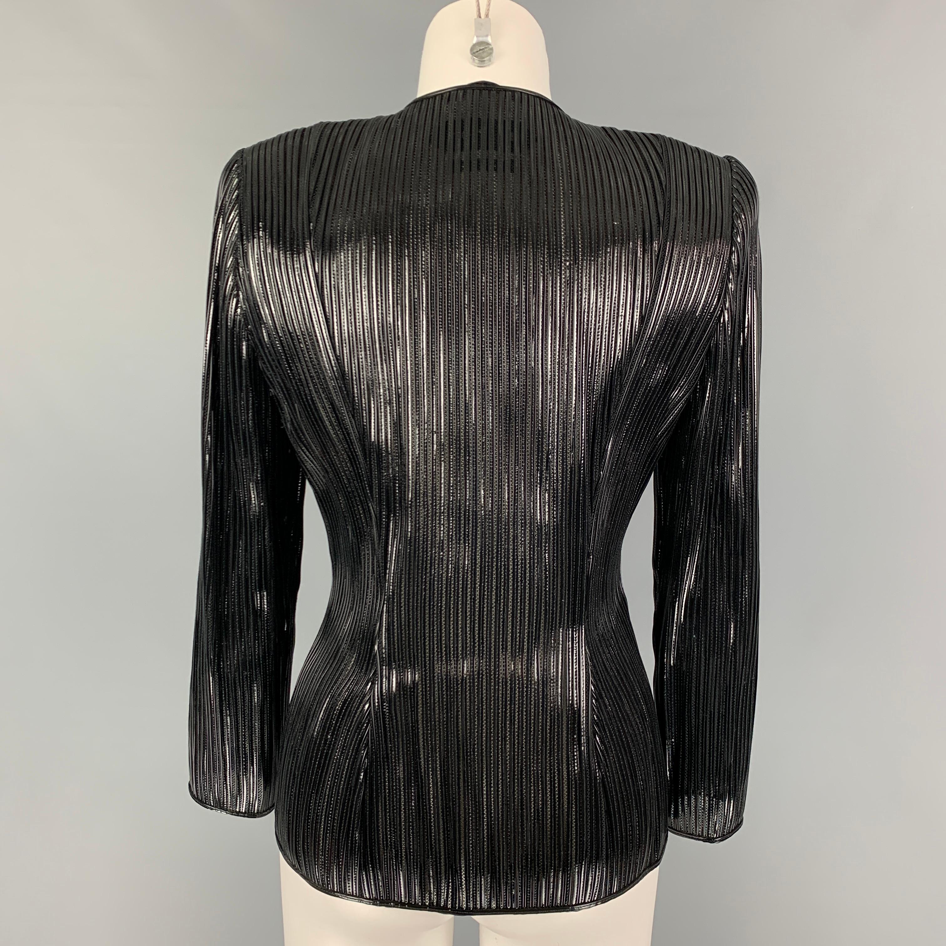 Women's TOM FORD Size 6 Black Silk Cotton Ribbed Leather Jacket