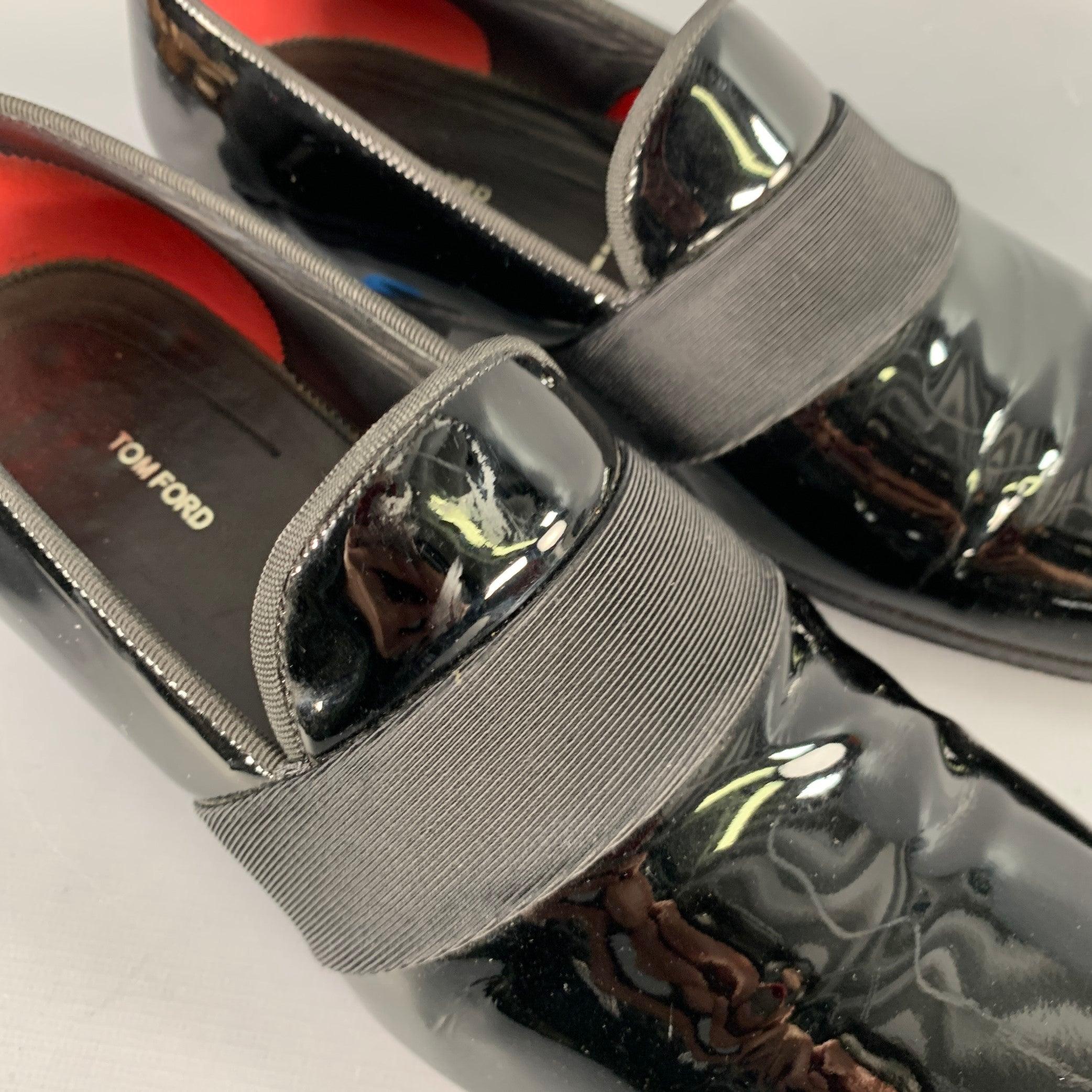 TOM FORD Size 7.5 Black Leather Slip On Loafers For Sale 5
