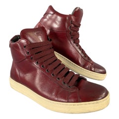 TOM FORD Size 8 Burgundy Leather High Top Lace Up Shoes
