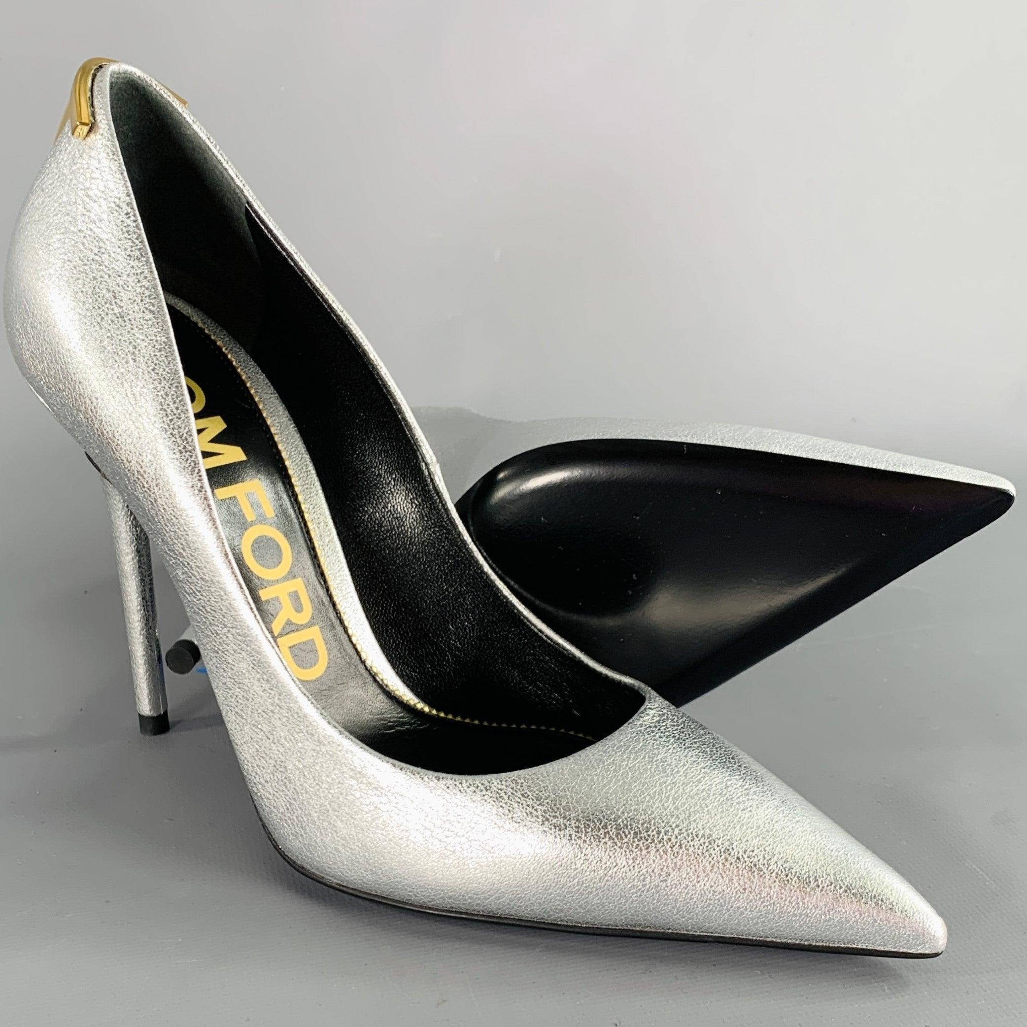 De las mujeres TOM FORD Bombas de tacón con punta de piel de oveja plateada dorada metalizada talla 8 en venta