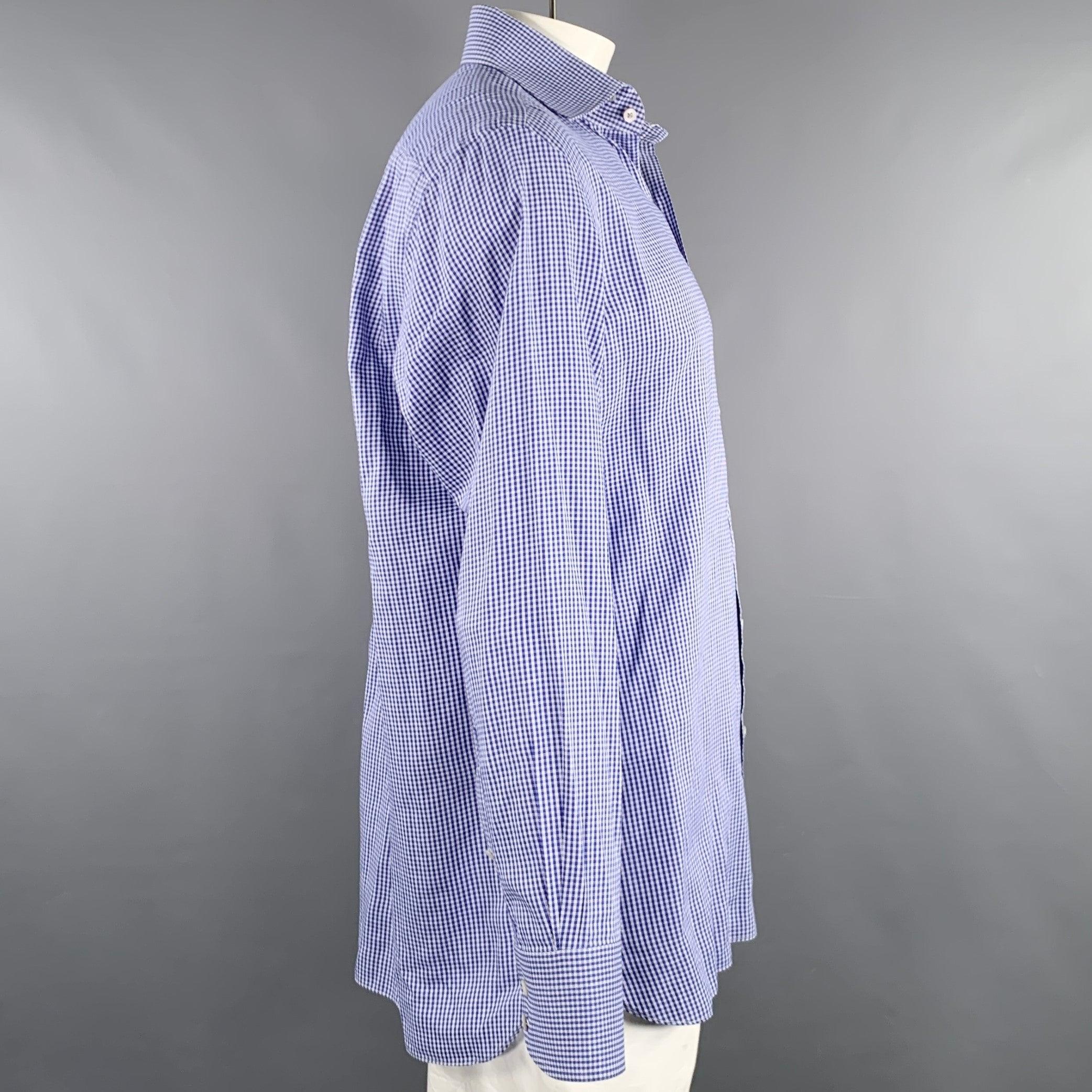 Purple TOM FORD Size L Blue White Plaid Cotton Button Up Long Sleeve Shirt For Sale
