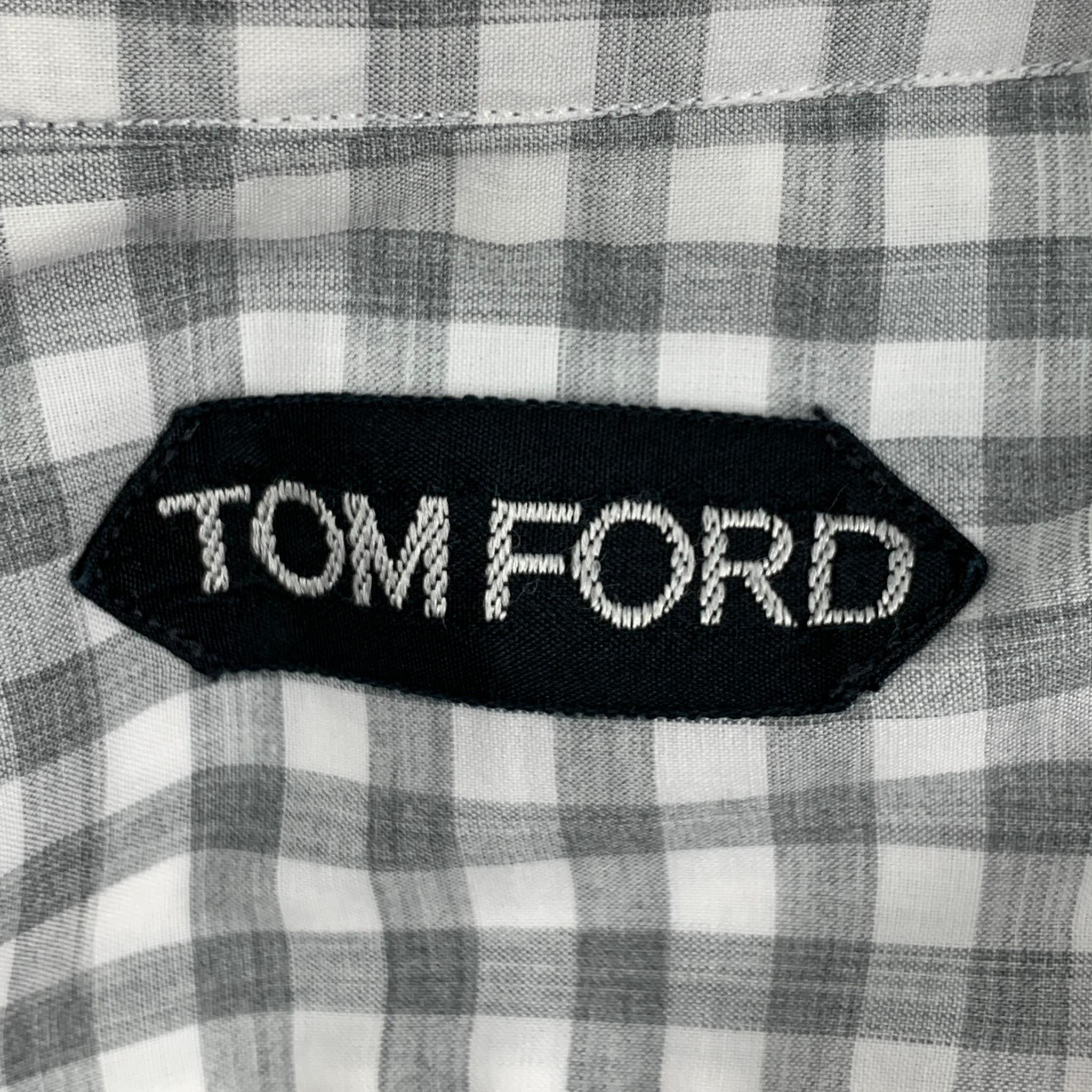 TOM FORD Size L Light Gray White Gingham Cotton Long Sleeve Shirt In Good Condition In San Francisco, CA