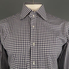 TOM FORD Size L Navy & White Plaid Cotton Button Up Long Sleeve Shirt