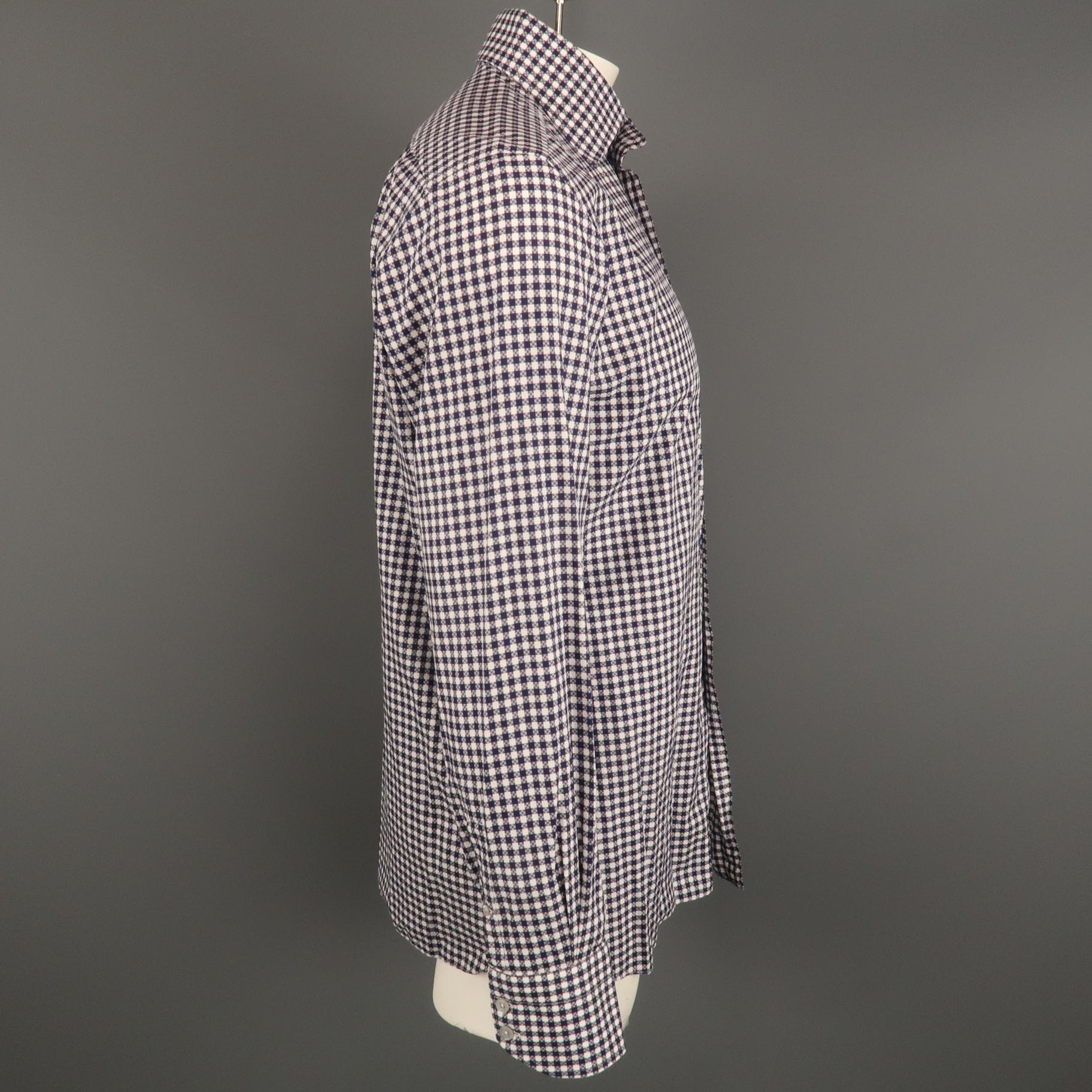 Gray  TOM FORD Size L Navy & White Plaid Cotton Button Up Long Sleeve Shirt