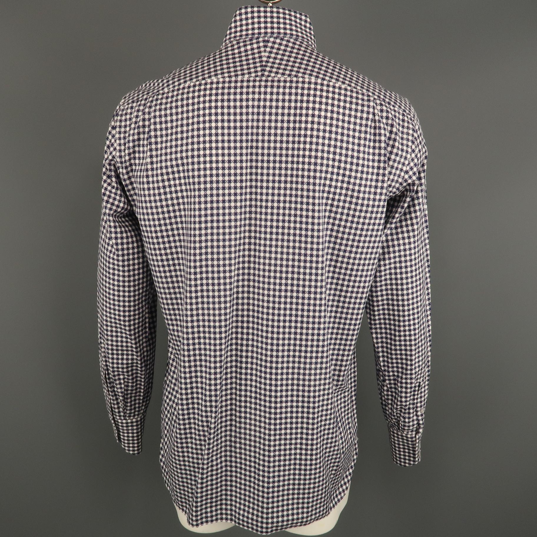  TOM FORD Size L Navy & White Plaid Cotton Button Up Long Sleeve Shirt In Excellent Condition In San Francisco, CA
