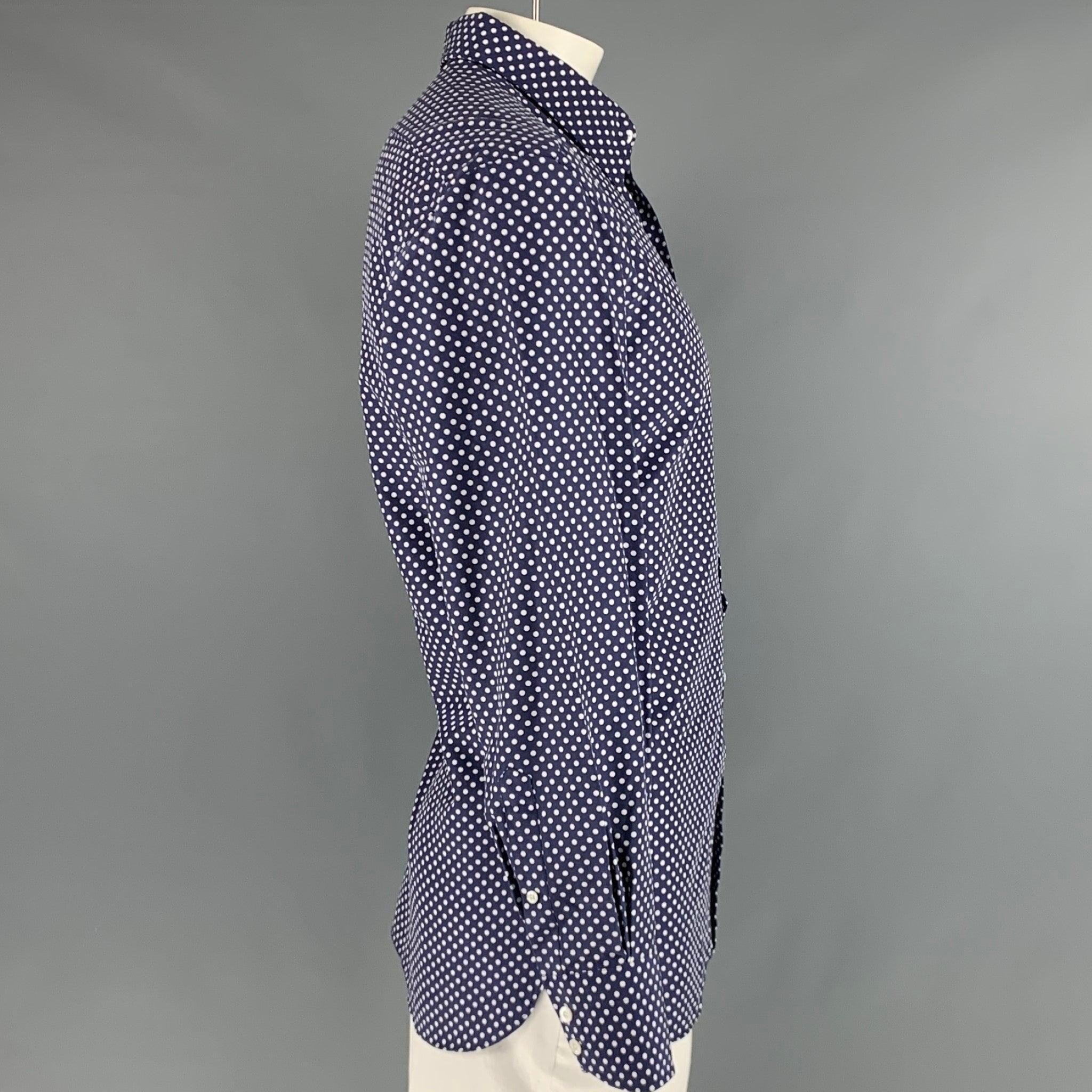 TOM FORD Size L Navy White Polka Dot Cotton Silk Button Up Long Sleeve Shirt In Excellent Condition For Sale In San Francisco, CA