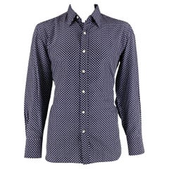 TOM FORD, chemise à manches longues en coton et soie à pois blancs marine, taille L