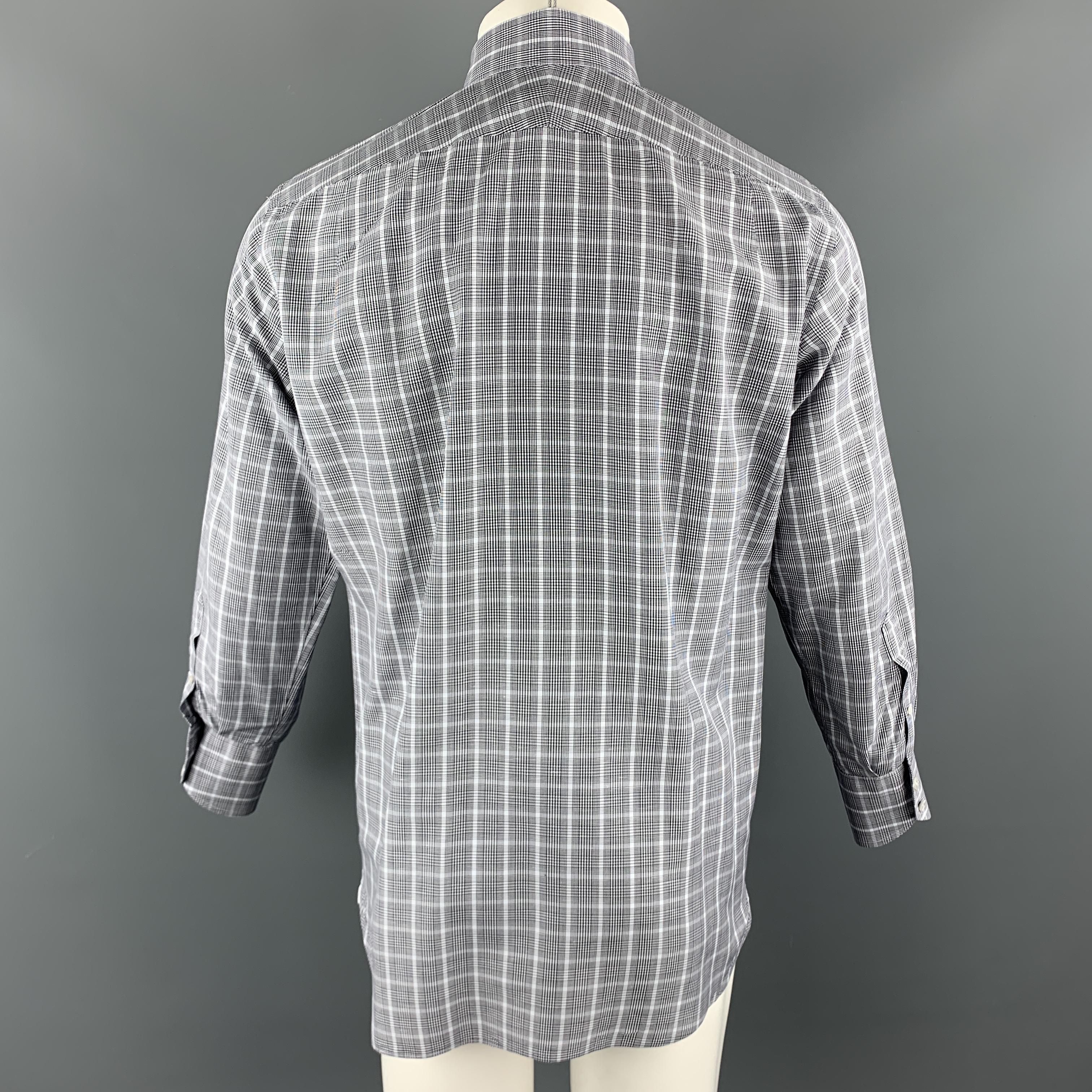 TOM FORD Size M Blue & Grey Plaid Cotton Pointed Collar Button Up Shirt In Excellent Condition In San Francisco, CA