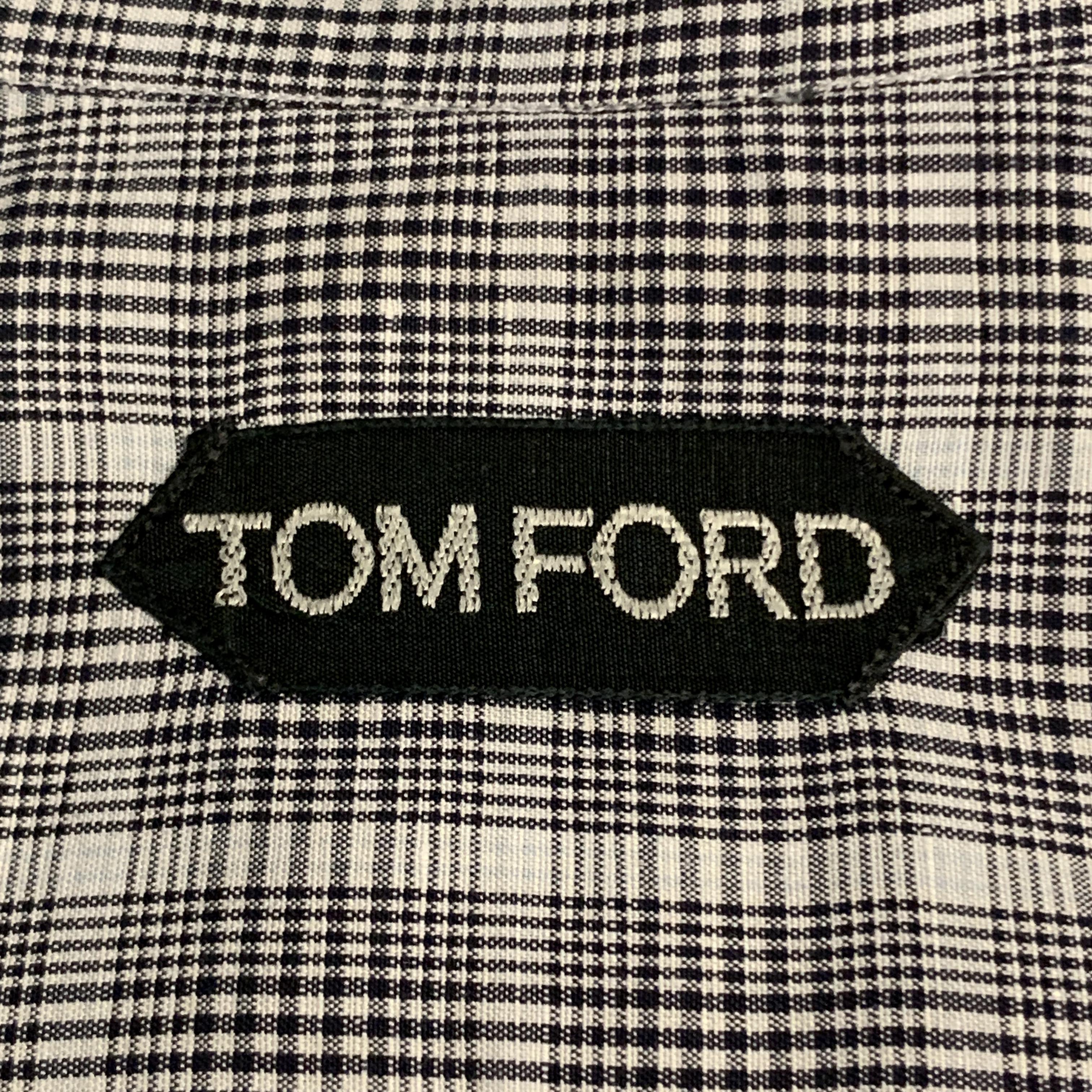 TOM FORD Size M Blue & Grey Plaid Cotton Pointed Collar Button Up Shirt 2