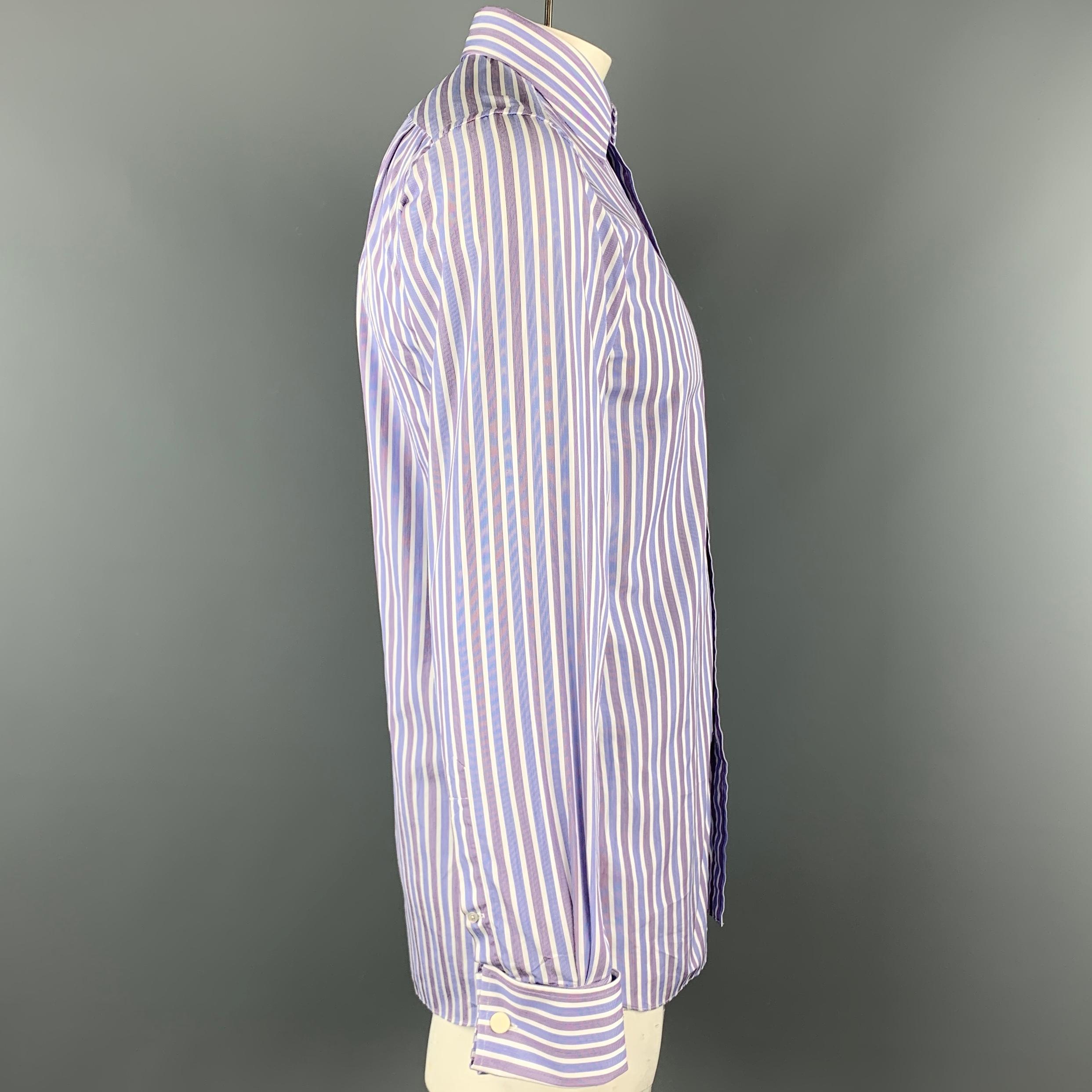 Gray TOM FORD Size M Blue & White Vertical Stripe Cotton Long Sleeve Shirt