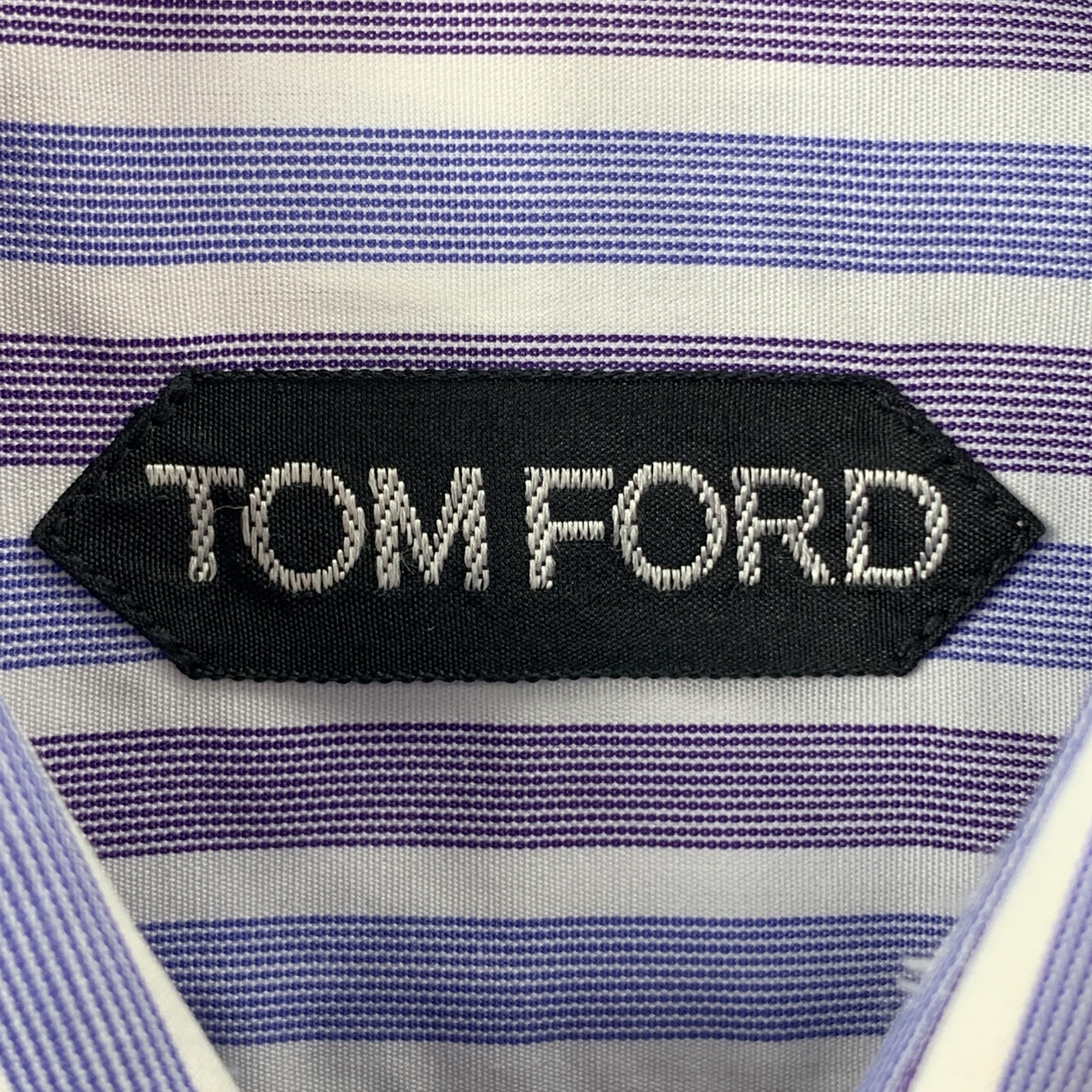 Men's TOM FORD Size M Blue & White Vertical Stripe Cotton Long Sleeve Shirt
