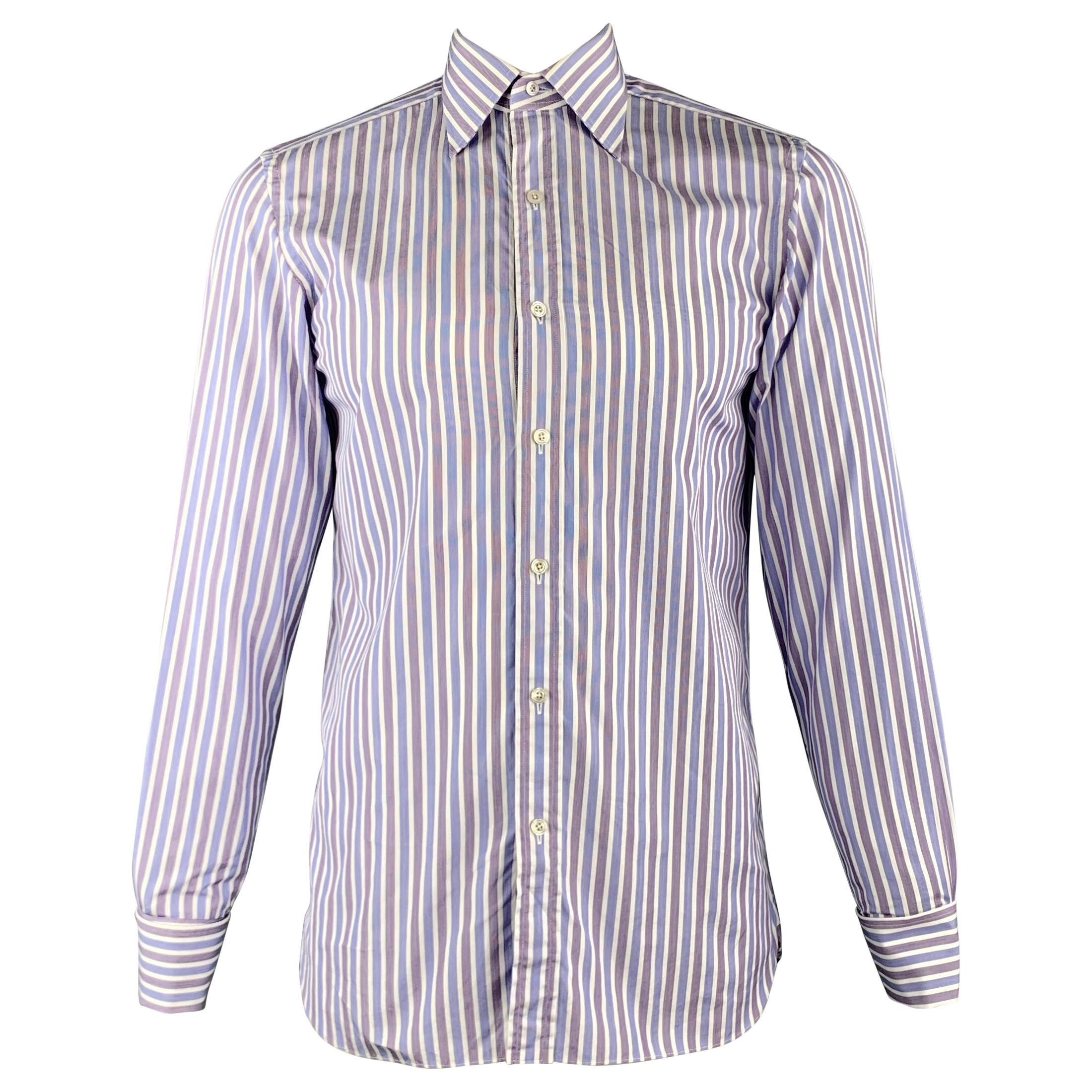 TOM FORD Size M Blue & White Vertical Stripe Cotton Long Sleeve Shirt