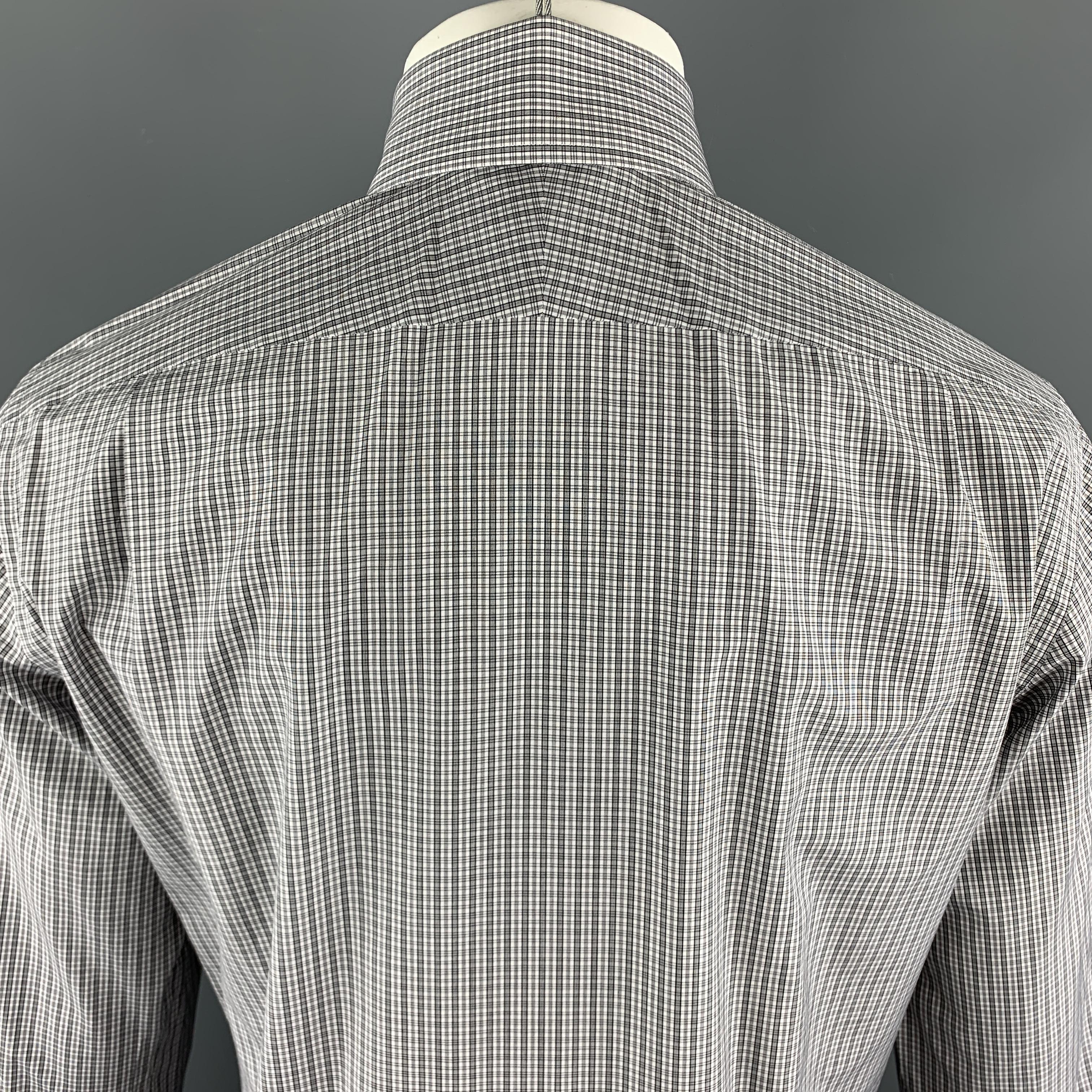 Gray TOM FORD Size M Grey Plaid Cotton Spread Collar French Cuff Long Sleeve Shirt