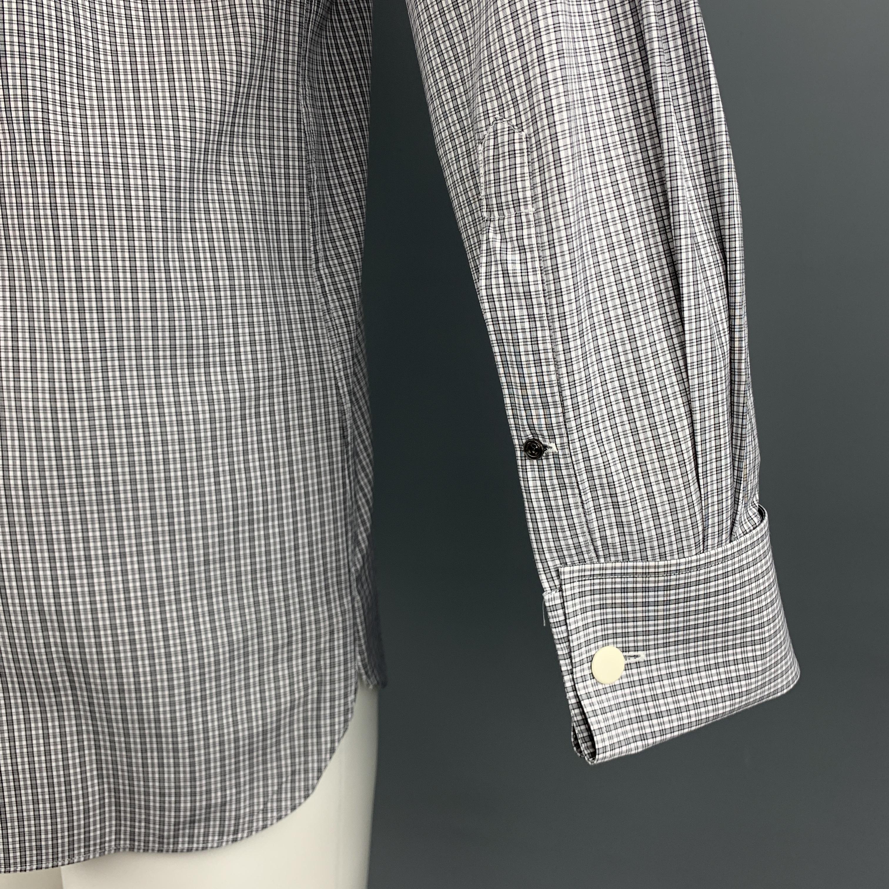 TOM FORD Size M Grey Plaid Cotton Spread Collar French Cuff Long Sleeve Shirt In Good Condition In San Francisco, CA