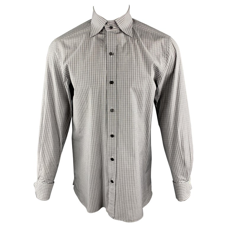 TOM FORD Size M Grey Plaid Cotton Spread Collar French Cuff Long Sleeve  Shirt For Sale at 1stDibs | spread collar french cuff shirt, long sleeve  shirt with fur cuffs