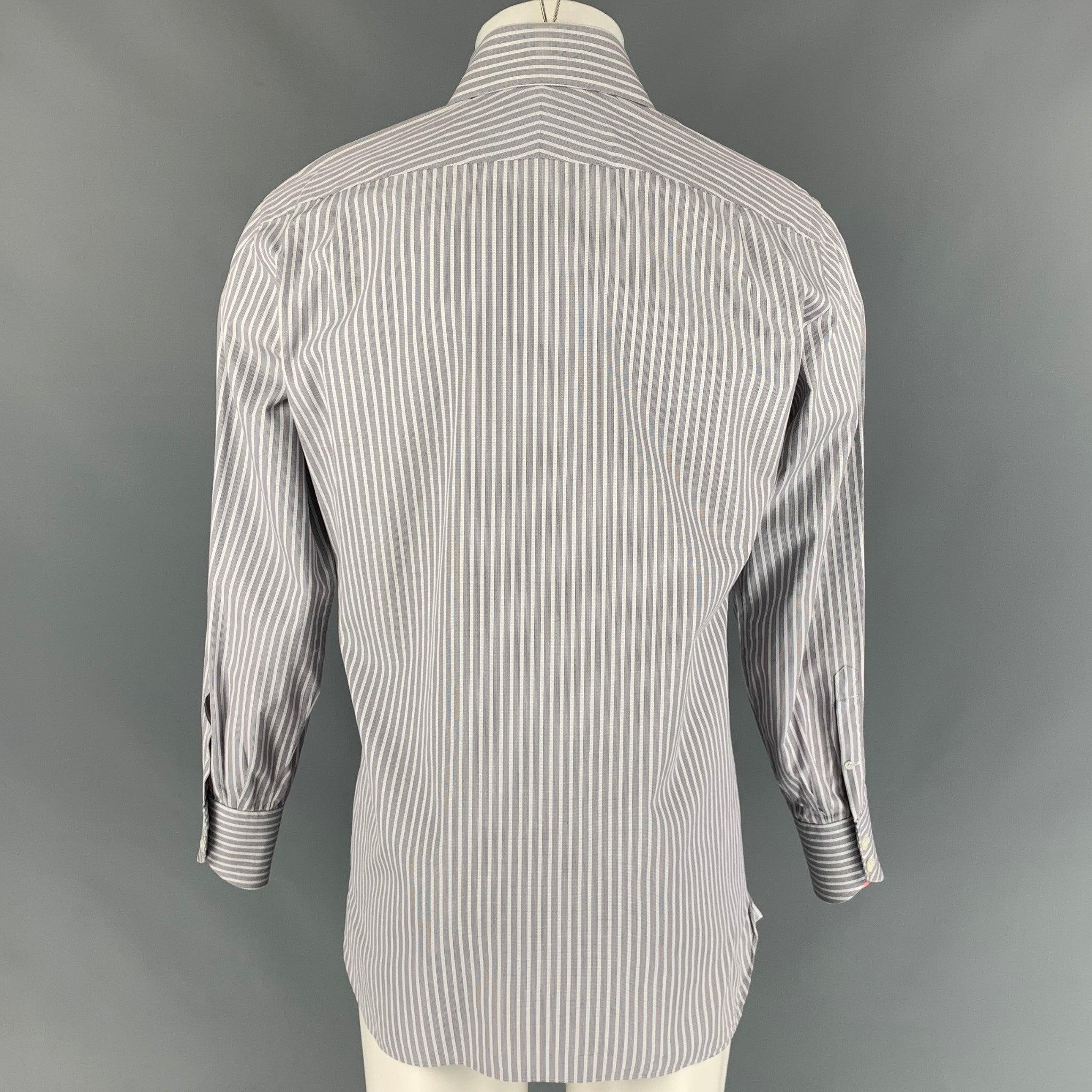 TOM FORD Size M Grey Striped Cotton Spread Collar Long Sleeve Shirt In Good Condition For Sale In San Francisco, CA