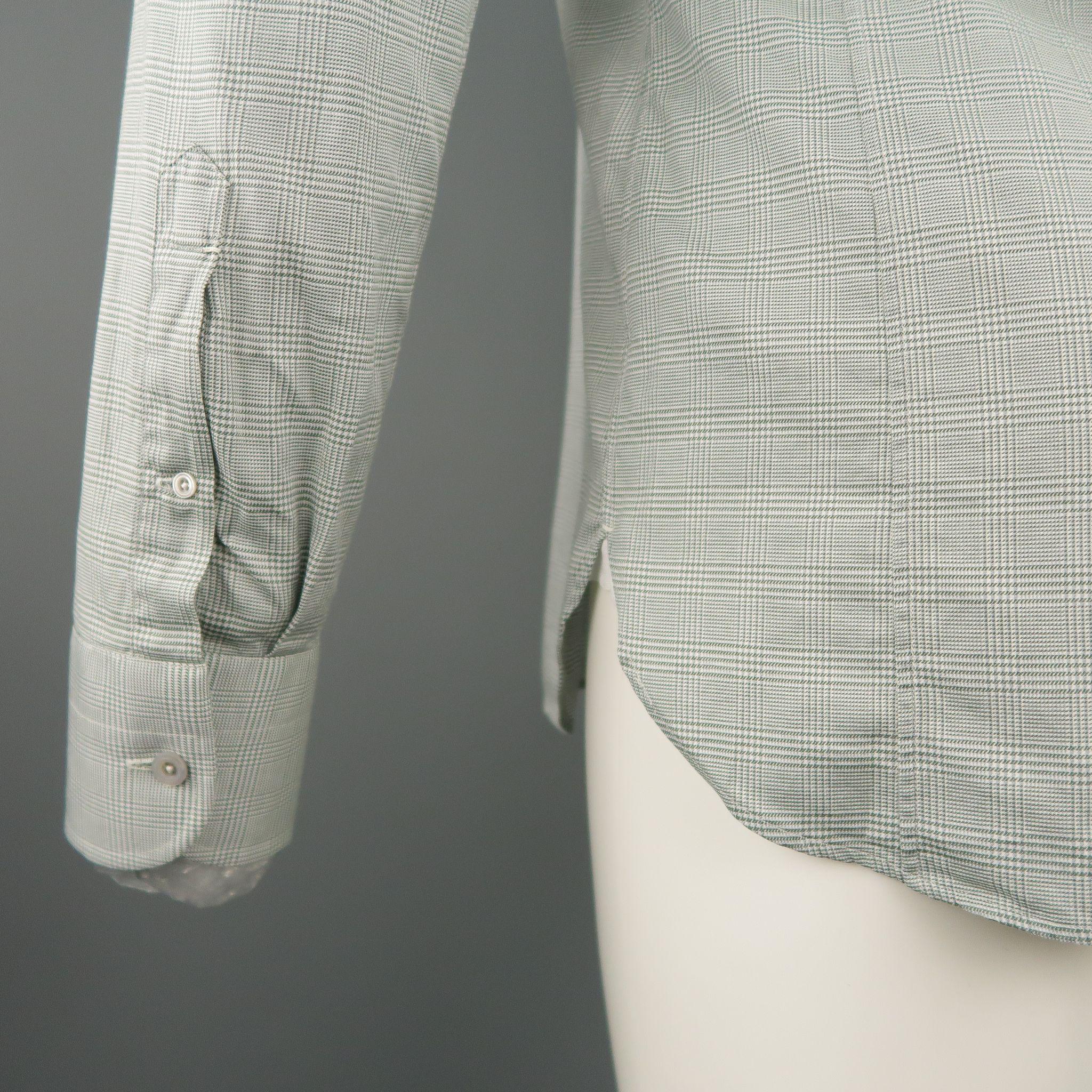 TOM FORD Taille M Chemise à manches longues en coton à carreaux olive 2