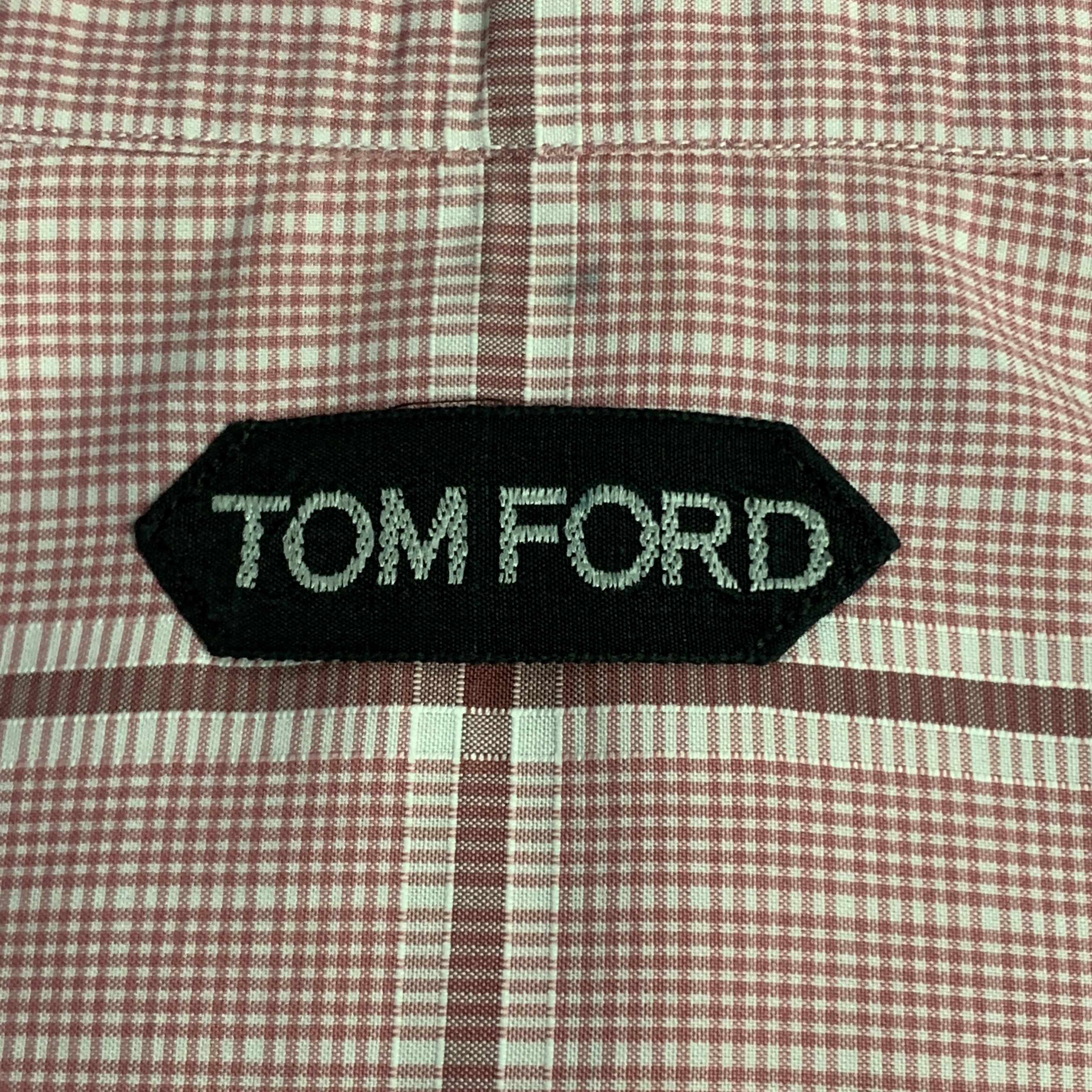 TOM FORD Size M Pink Plaid Cotton Spread Collar Button Up Long Sleeve Shirt 2