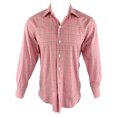 TOM FORD Size M Pink Plaid Cotton Spread Collar Button Up Long Sleeve Shirt