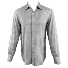 TOM FORD Size M Plaid Grey Cotton Button Up Long Sleeve Shirt